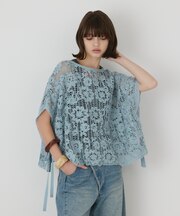 メッシュエンブロイダリーポンチョトップ