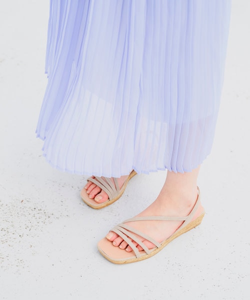 VINILO/ヴィニーロ】スエードフリンジバックルスライドサンダル