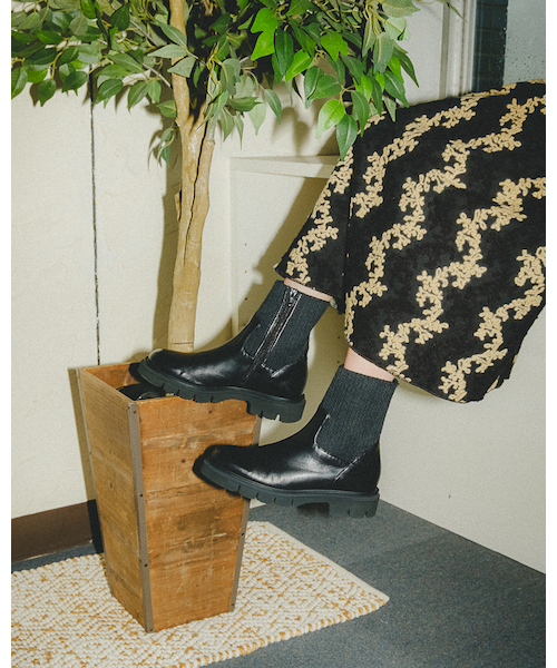 極美品 ルカ グロッシ タンクソールリブニットショートブーツ 定価4.4万 黒 LucaGrossi/ルカグロッシ】サイドニットショートブーツ/K148T-VA