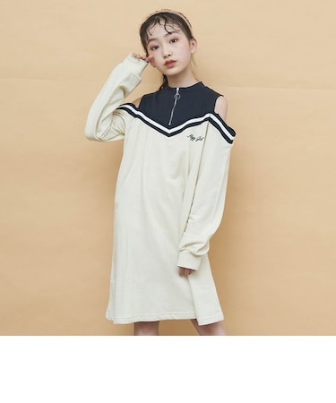 ラインリブオフショルワンピ