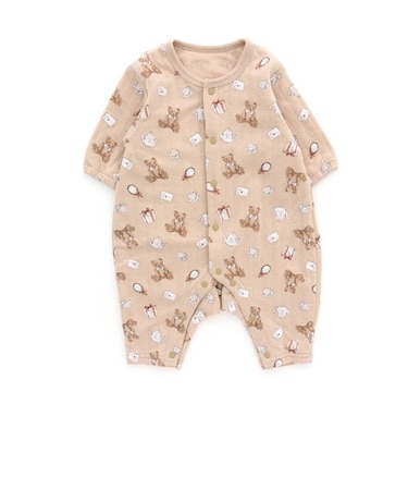 くまさん柄ニットキルトカバーオール