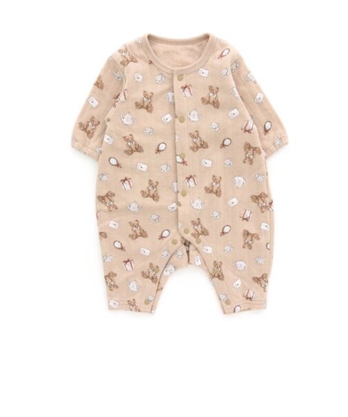 くまさん柄ニットキルトカバーオール