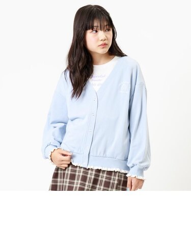 配色フリルリブカーデ