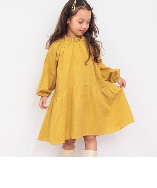 モックネック総柄ワンピース