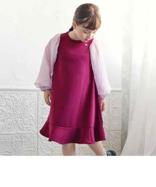 シフォンギャザースリーブワンピース