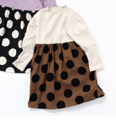 リブ切替ドットワンピース