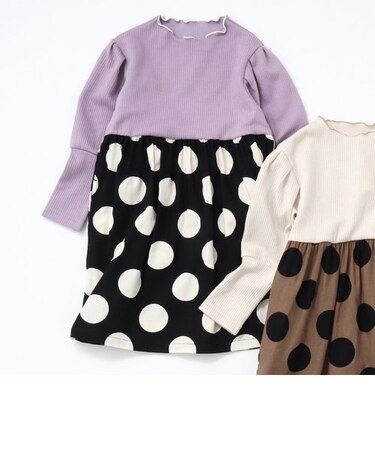 リブ切替ドットワンピース