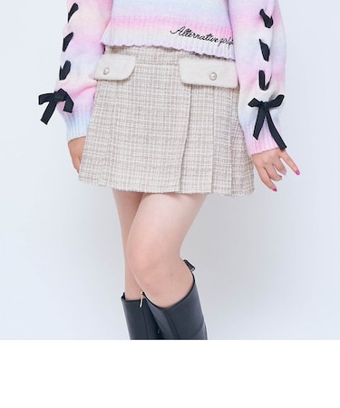 ファーフラップツイードプリーツスカート