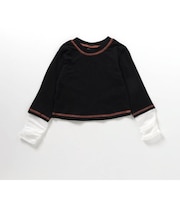 シアー袖切替ボーダーTシャツ