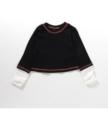 シアー袖切替ボーダーTシャツ