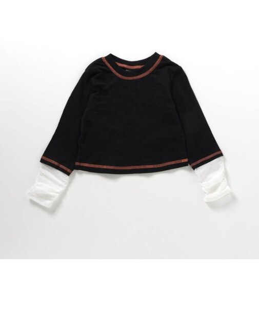 シアー袖切替ボーダーTシャツ