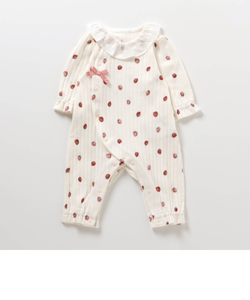 いちご柄リブカバーオール