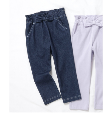 WEB限定 ウエストリボンニットツイルパンツ