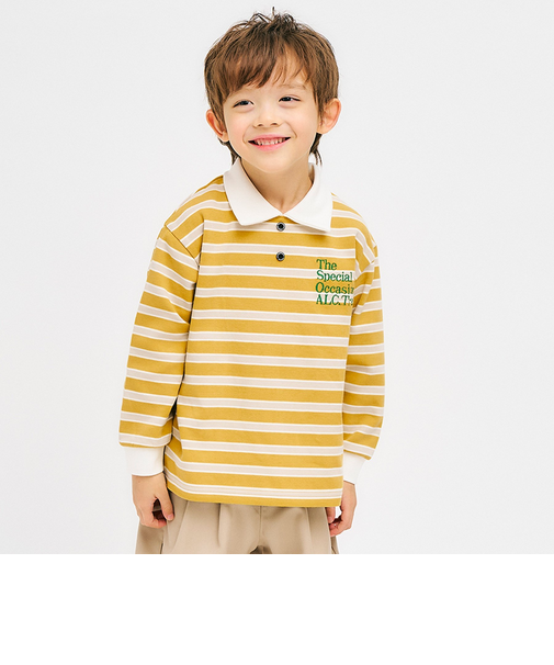 襟付きマルチボーダーTシャツ