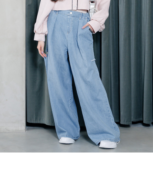 タックボリュームワイドデニムパンツ