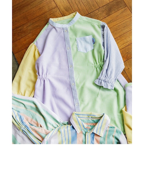 SPRING カラーストライプシャツワンピ
