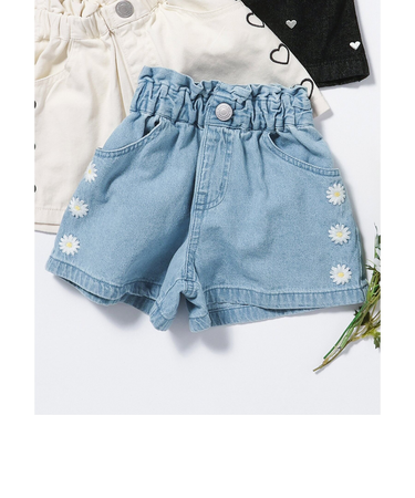 ハート・フラワー刺繍ショートパンツ  ショート丈