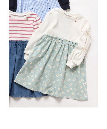 袖リボンドッキングワンピース