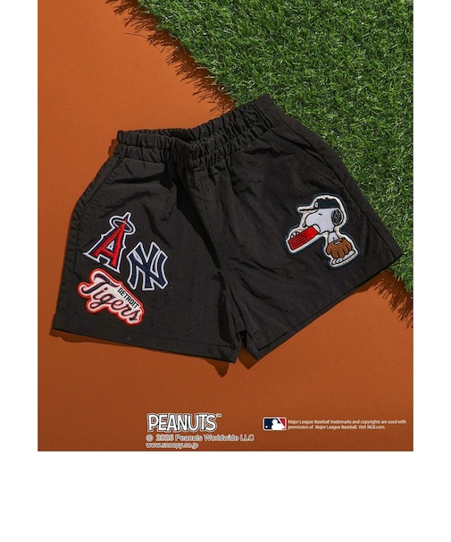 【MLB×PEANUTS】ワイドハーフワッペンパンツ  4分丈