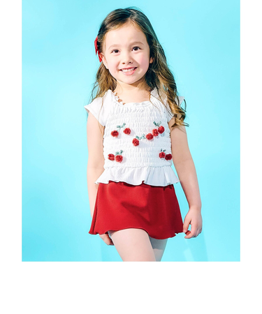 リボン・さくらんぼモチーフシャーリングセパレート水着_UVカット