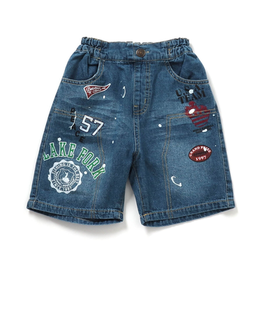 ヴィンテージプリントデニムパンツ 6分丈