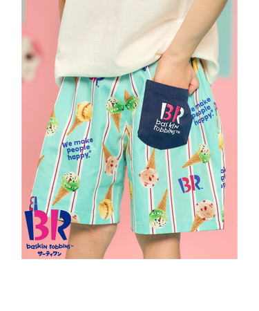 サーティワン デニム・ストライプハーフパンツ  4分丈