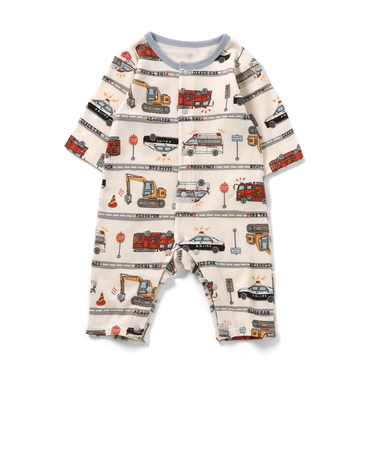 カバーオール はたらくくるまボーダー柄