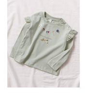 WEB限定 肩フリル フラワーモチーフTシャツ