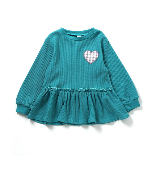 ワッフルペプラムハートモチーフTシャツ