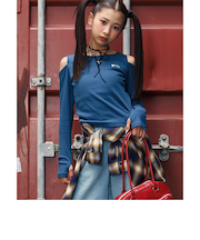 肩あきリブロンT