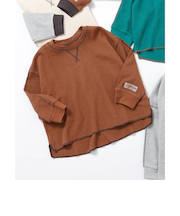 配色ステッチビッグシルエットワッフルTシャツ