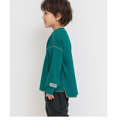 配色ステッチビッグシルエットワッフルTシャツ