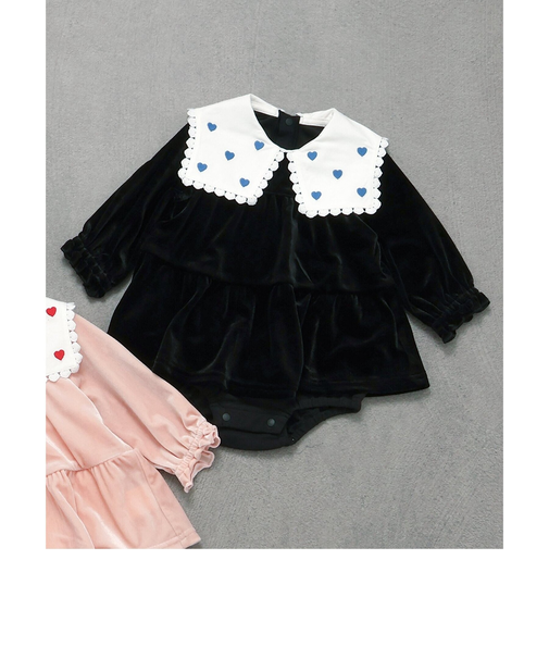 【リンク】ハート襟刺繍ティアードカバーオール