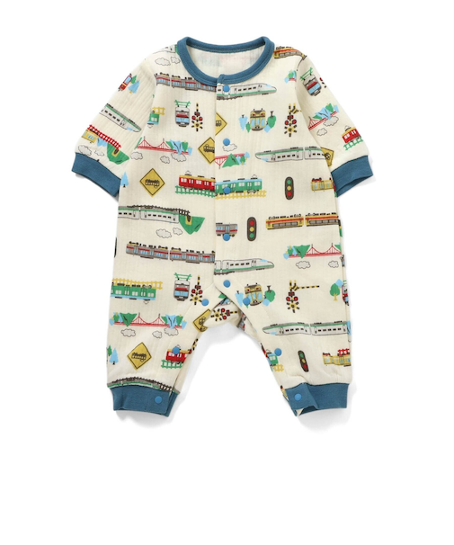 【リンク】電車柄ニットキルトカバーオール