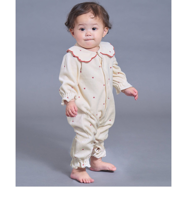 【リンク】ハート柄ふんわりベロアカバーオール