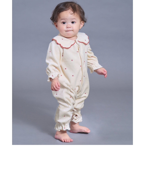 【リンク】ハート柄ふんわりベロアカバーオール