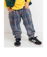 インディゴコーデユロイチェックパンツ