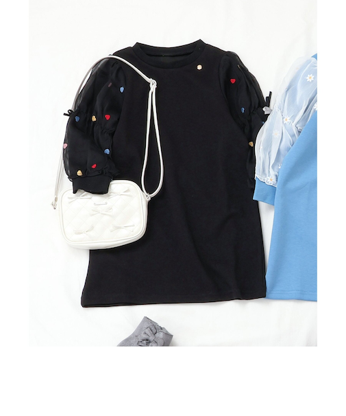 3柄刺繍チュールスリーブワンピース