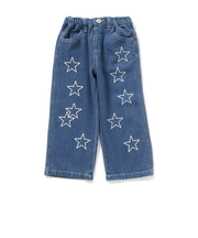 チェーン刺繍ワイドデニムパンツ