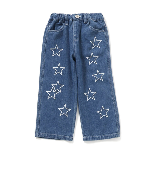 チェーン刺繍ワイドデニムパンツ