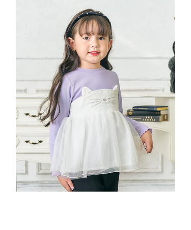 ネコモチーフチュールドッキングトップス