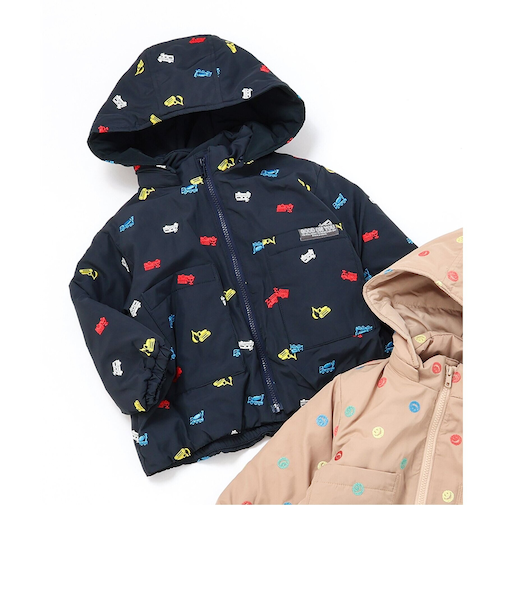 2色2柄 総刺繍フード付き中綿ジャケット