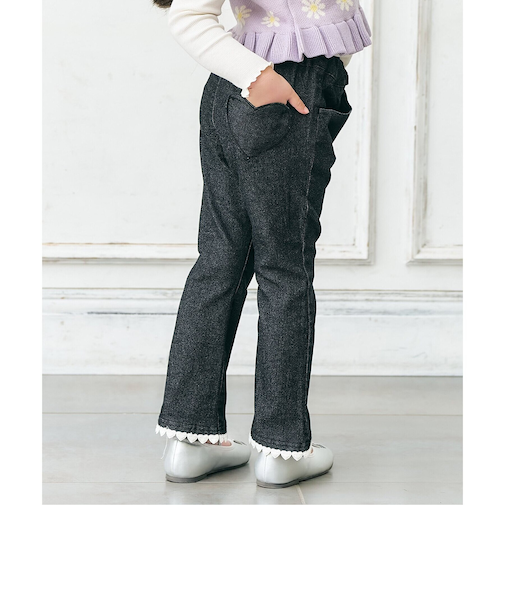 裏起毛ハート・お花ポケットフレアきゅんパンツ  10分丈