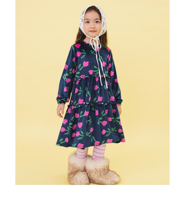 WEB限定  レトロ総柄ベロアワンピース