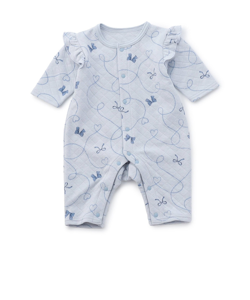 【リンク】リボン柄ニットキルトカバーオール