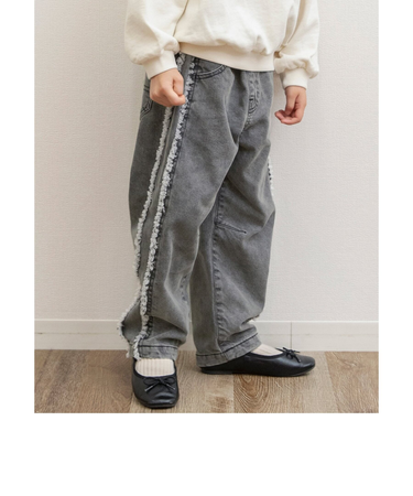 あったかサイドフリンジデニムパンツ  10分丈