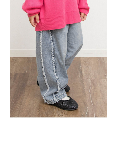 あったかサイドフリンジデニムパンツ  10分丈