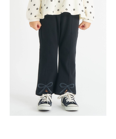 WEB限定 裏起毛リボンスリットカットソーパンツ 10分丈