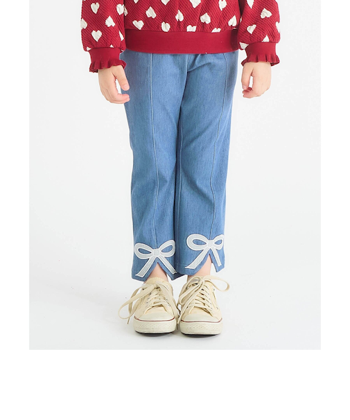 WEB限定 裏起毛リボンスリットカットソーパンツ 10分丈