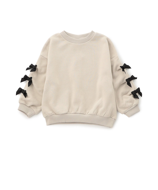 WEB限定  袖タックリボンモチーフ裏起毛トレーナー